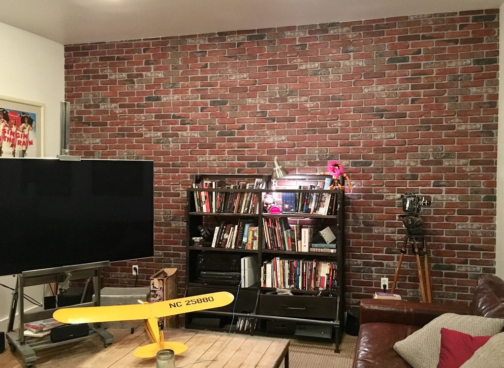 Simple Walls Faux Exposed Brick Wall Panels - Laurel W/ White Grout